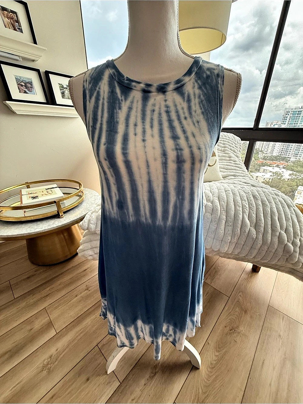 Ocean Drive Tie-Dye Mini Dress in Blue & White Like New